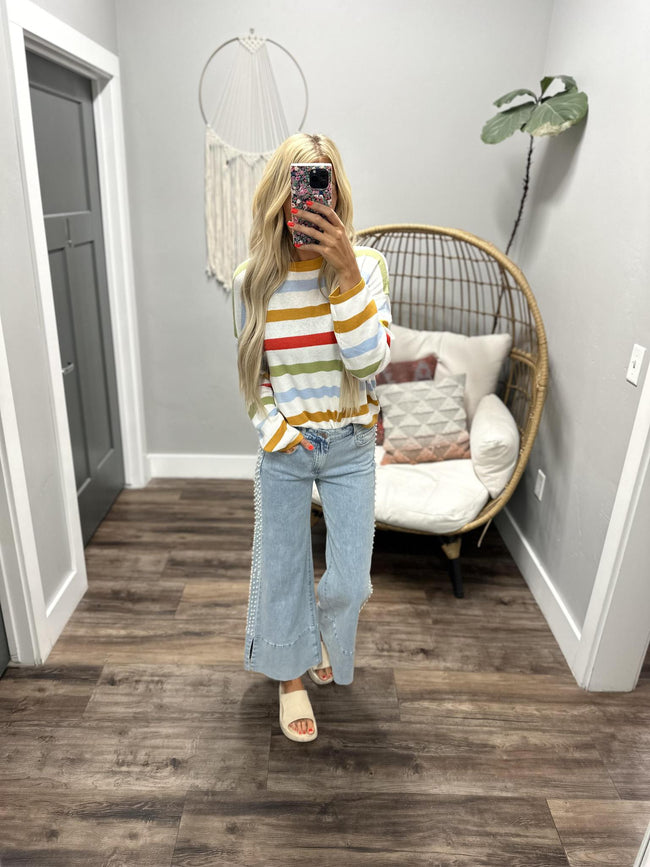 PEARL SIDE TRIM LIGHT WASH DENIM JEANS