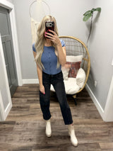 VAL DENIM BLUE SHORT SLEEVE BUTTON FRONT DETAIL TOP