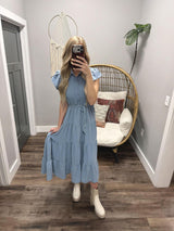 THE GOLDIE IN PEACEFUL BLUE TIE DRESS