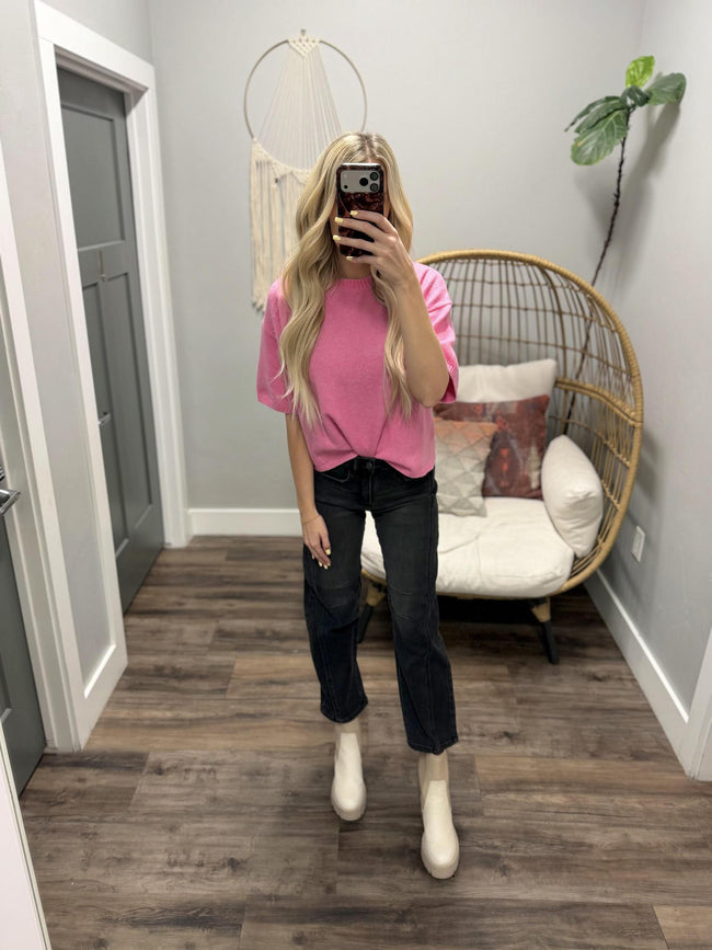 SALLY PINK SHORT SLEEVE SWEATER TOP