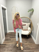 ASHTON MOCHA AND PUNCH STRIPE CARDIGAN TOP