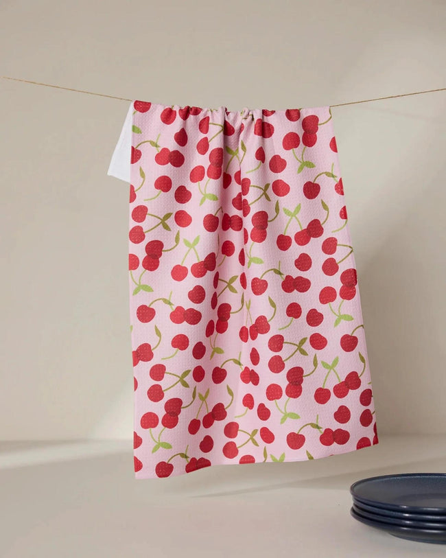 GEOMETRY CHEERY CHERRIES TEA TOWEL