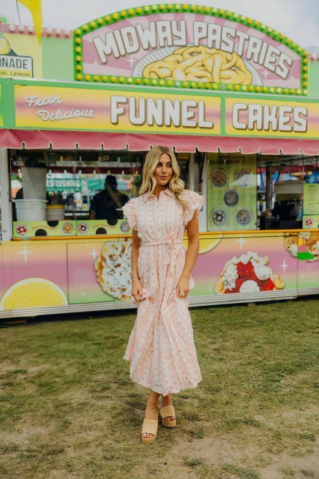 THE GOLDIE PINK COTTAGE TIE WAIST DRESS