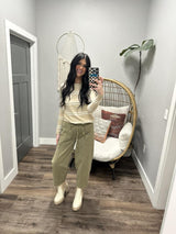 DEBBIE MID RISE OLIVE BARREL JEANS