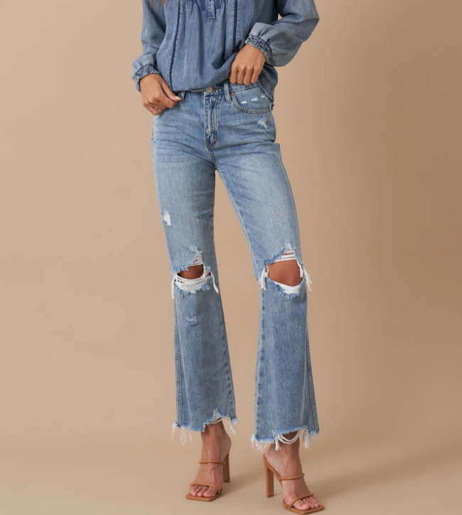 JODEE MID RISE CROP FLARE DENIM JEANS