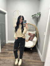 SHELBY TAUPE WASHED POCKET KNIT SWEATER TOP