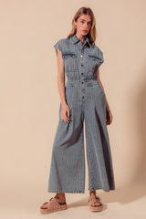 JODI PINSTRIPE DENIM JUMPSUIT