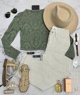 ROBBIE OLIVE LACE LONG SLEEVE TOP