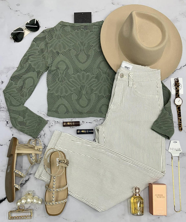ROBBIE OLIVE LACE LONG SLEEVE TOP