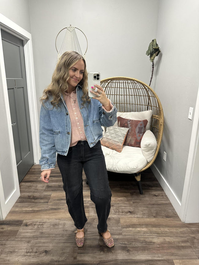MORGAN WASHED DENIM FRONT BOMBER JACKET