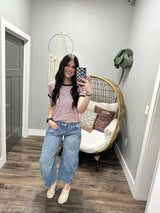 EMMA FUSCHIA NAVY STRIPE SHORT SLEEVE TOP