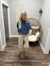 JESSIE DENIM QUARTR ZIP TIE BOTTOM TOP