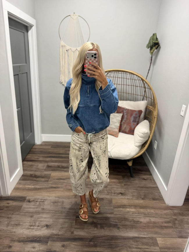 JESSIE DENIM QUARTR ZIP TIE BOTTOM TOP