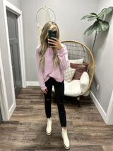 BERKLY LAVENDER WASHED CREW SWEATER TOP