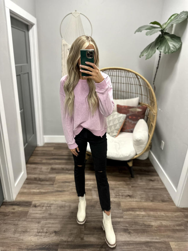 BERKLY LAVENDER WASHED CREW SWEATER TOP