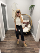 MACI WHITE KNIT SHORT SLEEVE POCKET SWEATER TOP