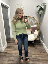 MAIZY SAGE RIBBED LONG SLEEVE SWEATER TOP