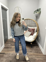 ROSIE GREY MULTI KNIT DENIM CHECKERED SWEATER TOP