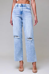 LOGAN HIGH RISE DISTRESSED KNEE DAD JEAN