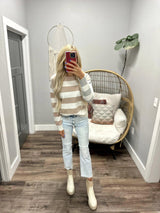 LANA TAUPE CREAM STRIPE GREY BACK SWEATER TOP