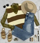 PAIGE CAMEL AND CREAM STRIPE SWEATER VEST TOP