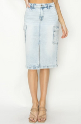 LEELA HIGH RISE ACID WASH CARGO SKIRT