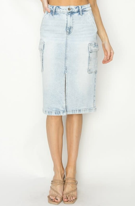 LEELA HIGH RISE ACID WASH CARGO SKIRT