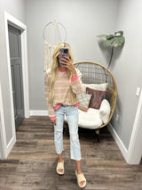 JANICA TAUPE PINK PUNCH STRIPE SWEATSHIRT