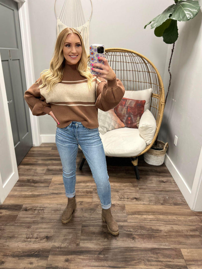 FALL RETREAT STRIPE RIBBED SWEATER