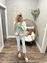 WHITE COASTAL SUMMER VIBES GRAPHIC SWEATSHIRT