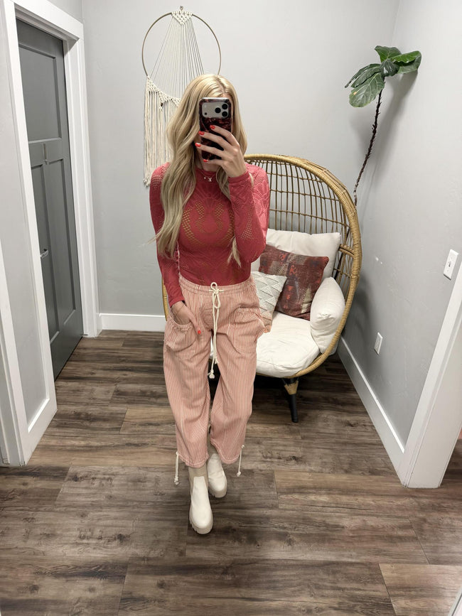 KELLY VINTAGE RED PINSTRIPE PANTS