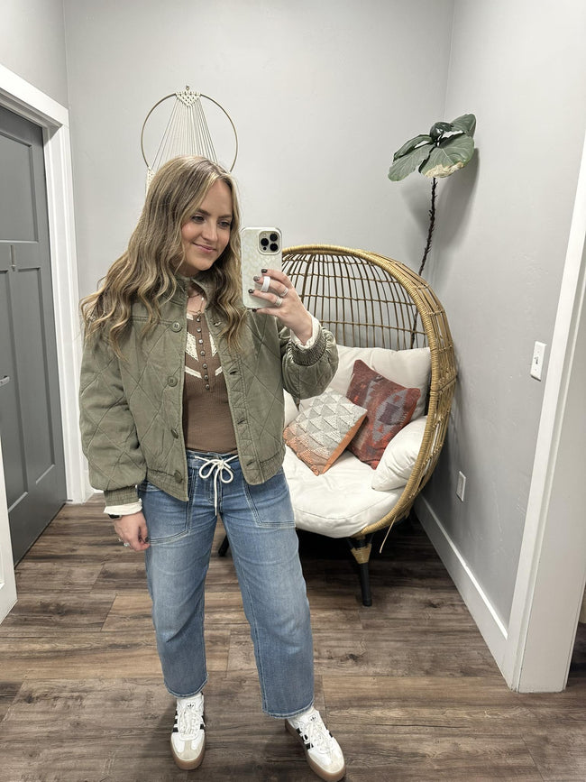BLAIR OLIVE QUILTED ZIP BUTTON UP JACKETS