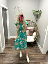 JOSIE KELLY GREEN FLORAL SMOCKED DRESS