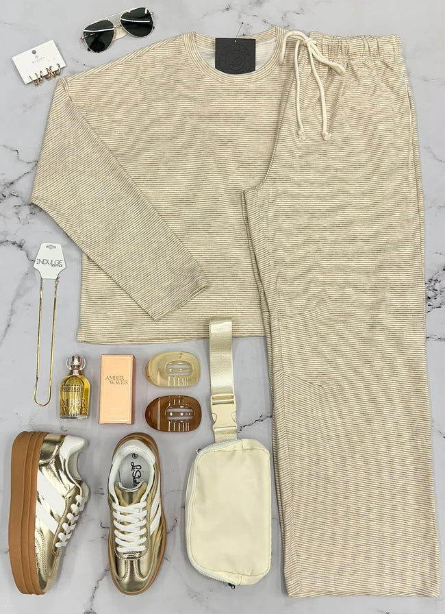 *SET* KENNEDY TAUPE AND CREAM STRIPE 2 PIECE SET