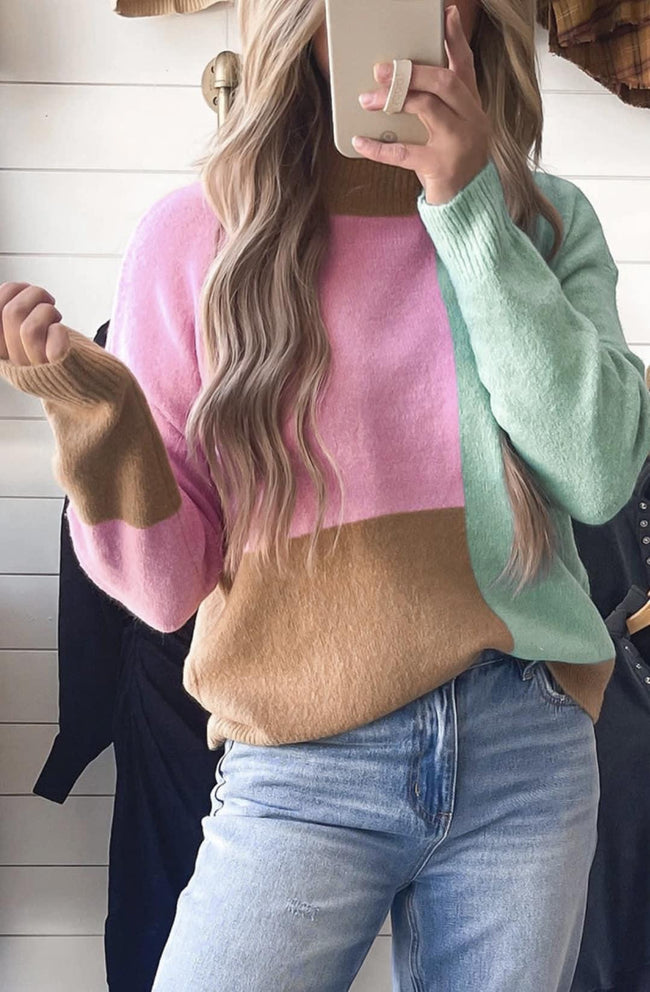SQUARE UP SORBET COLORBLOCK SWEATER TOP