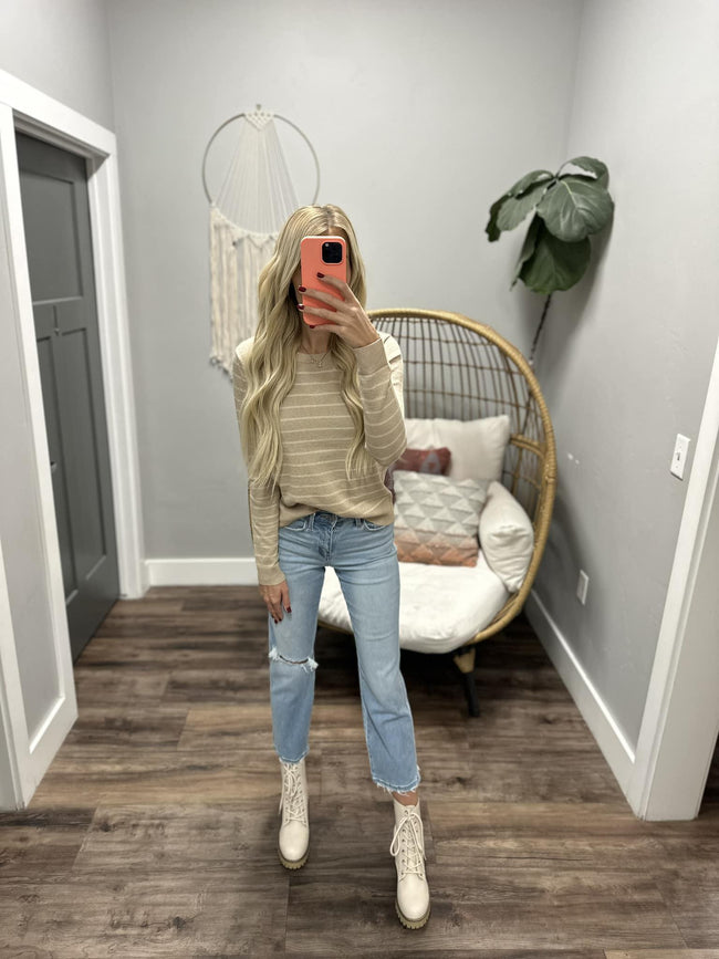 LINDEN CHAMPAGNE STRIPE METALLIC SWEATER TOP