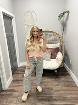 STORMI PEACH AND PINK STRIPE SHORT SLEEVE TEXTURE TOP