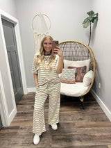 KATIE OATMEAL TRIPLE STRIPE SHORT SLEEVE 2 PIECE SET