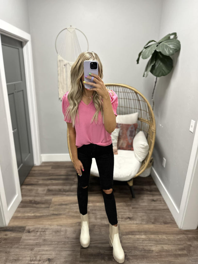 SOPHIE BUBBLE GUM SMOCKED PINK BLOUSE
