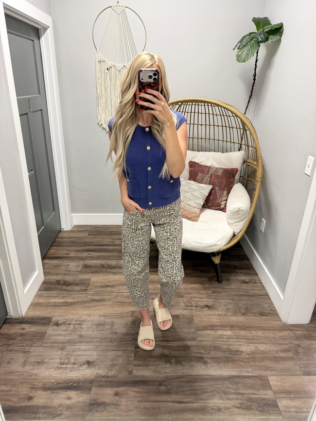 CHELSIE NAVY BUTTON UP SWEATER TOP