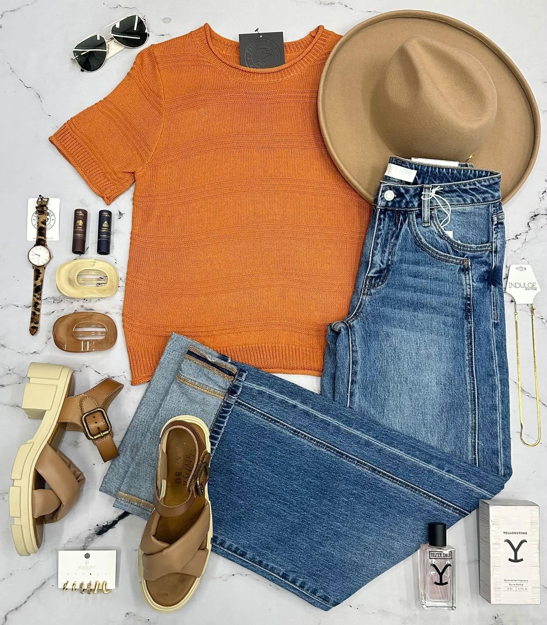 ROBBIE EMBER SHORT SLEEVE KNIT SWEATER TOP