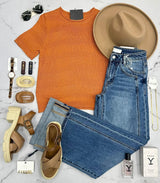 ROBBIE EMBER SHORT SLEEVE KNIT SWEATER TOP
