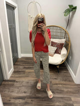 HAVEN RED STITCH DETAIL KNIT SHORT SLEEVE TOP
