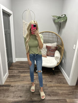 ABIGAIL SAGE PATTERN SLEEVE SHORT SLEEVE BLOUSE TOP