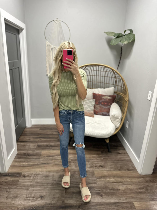 ABIGAIL SAGE PATTERN SLEEVE SHORT SLEEVE BLOUSE TOP