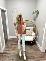 CALLI RUST AND CREAM STRIPE SWEATSHIRT TOP
