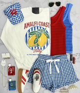 CAMDEN BLUE RUFFLE PLAID TIE FRONT SHORTS