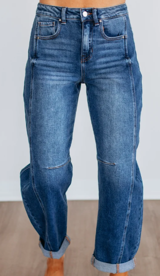LEO HIGH RISE DARK WASH BARREL DENIM