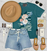 LORIETA HIGH RISE LIGHT WASH TIE FRONT SHORTS
