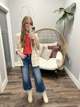 NOVA CREAM AND TAUPE STRIPE BUTTON UP PLAID TOP